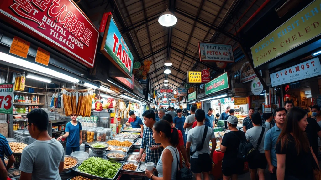 Yaowarat Chinatown in Bangkok at night, with neon-lit signs and busy street food stalls